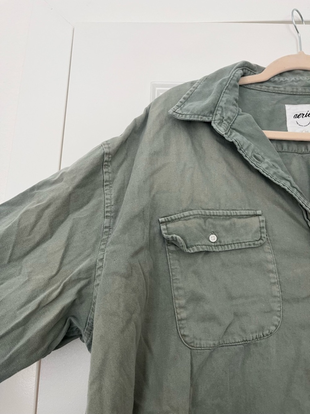 aerie Washed Olive Utility Button-Up - Picture 3 of 5
